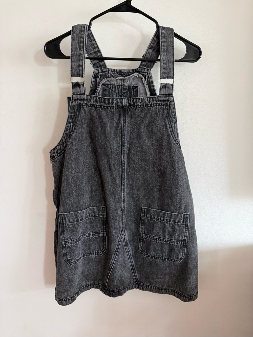 Woman’s Gray Denim Overall Dress - Casual Pocket Pinafore